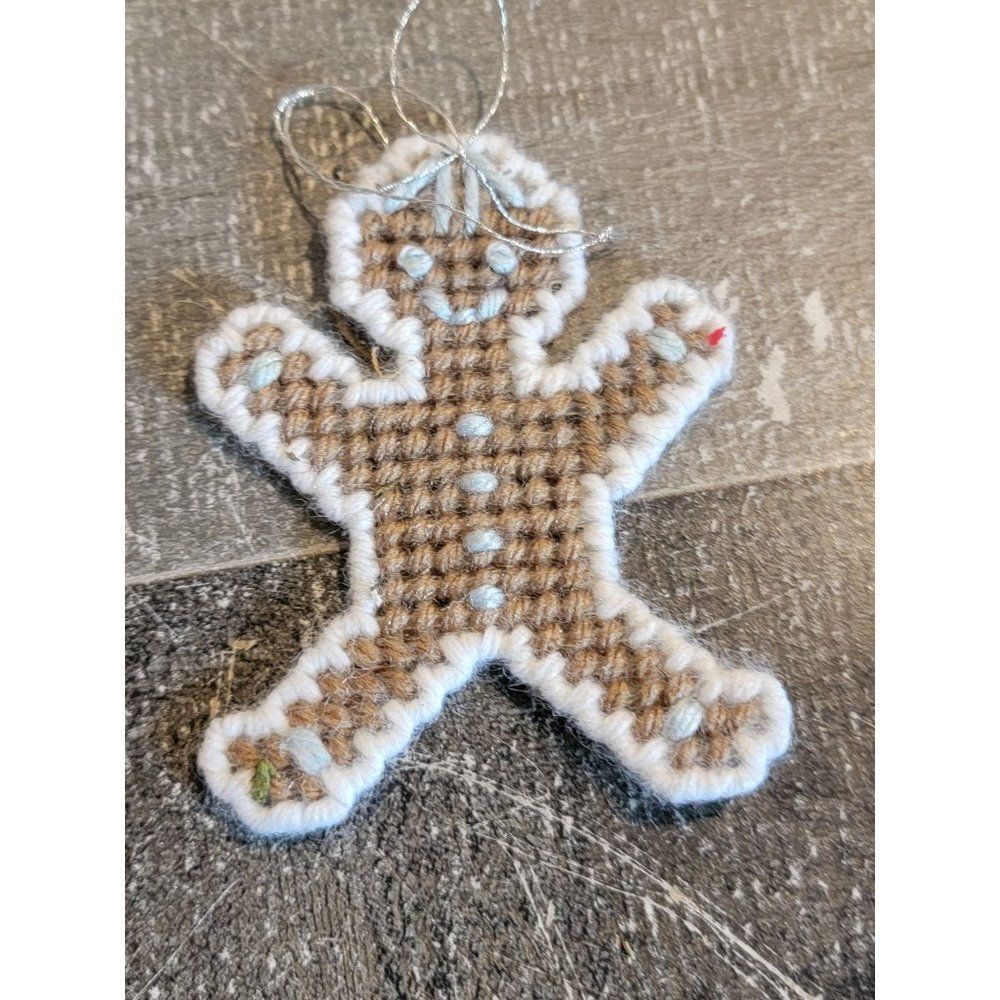 Knit crochet Blue Boy gingerbread man ornament Xmas decor